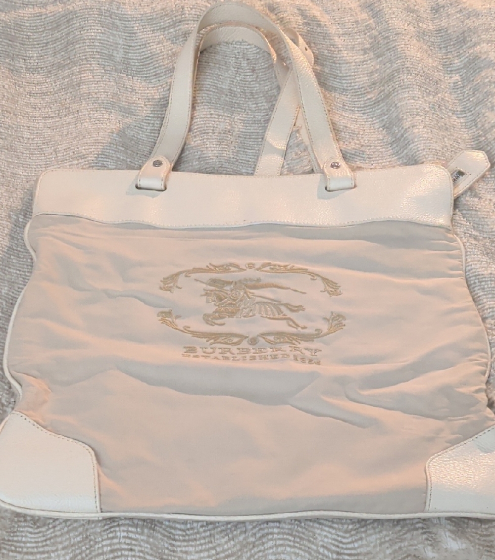 Burberry Cream and Gold Embroidered Tote